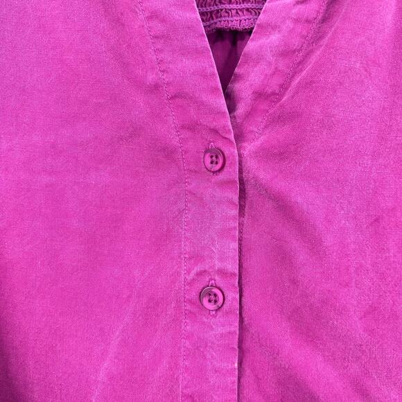 Anthropologie Cloth & Stone smocked Magenta Pink Long Sleeve Button Tencel Top - Picture 5 of 13